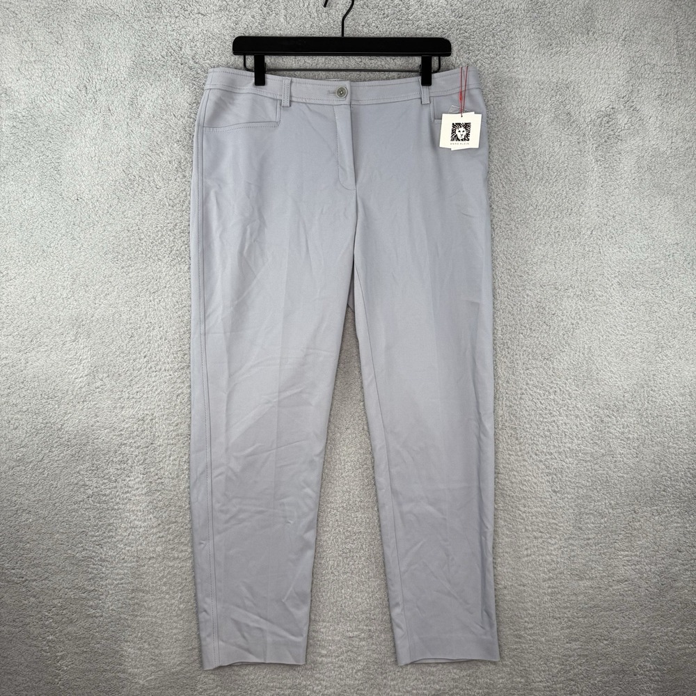 Anne Klein Straight Leg Trousers Spring Cloud Pants Women's Size 12 Gray Stretch